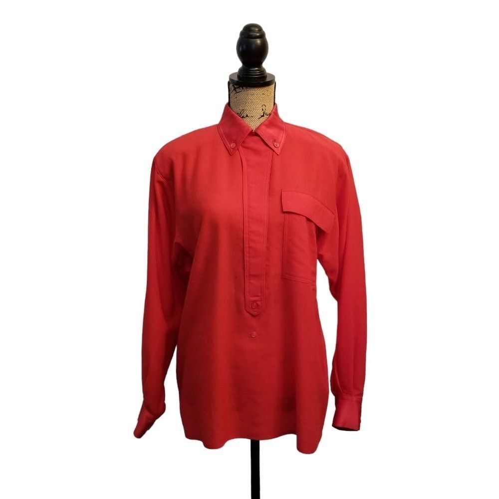 Vintage Escada Red Long Sleeve Wool 1/2 Button Down Top Size 6